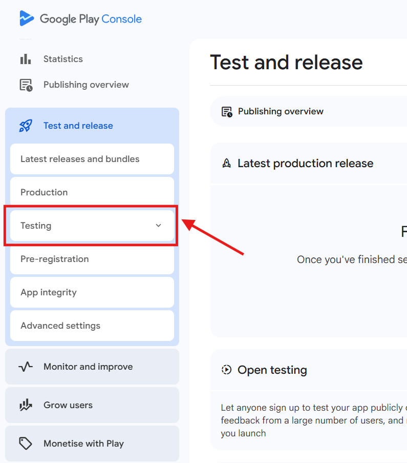 Play Console Sidebar